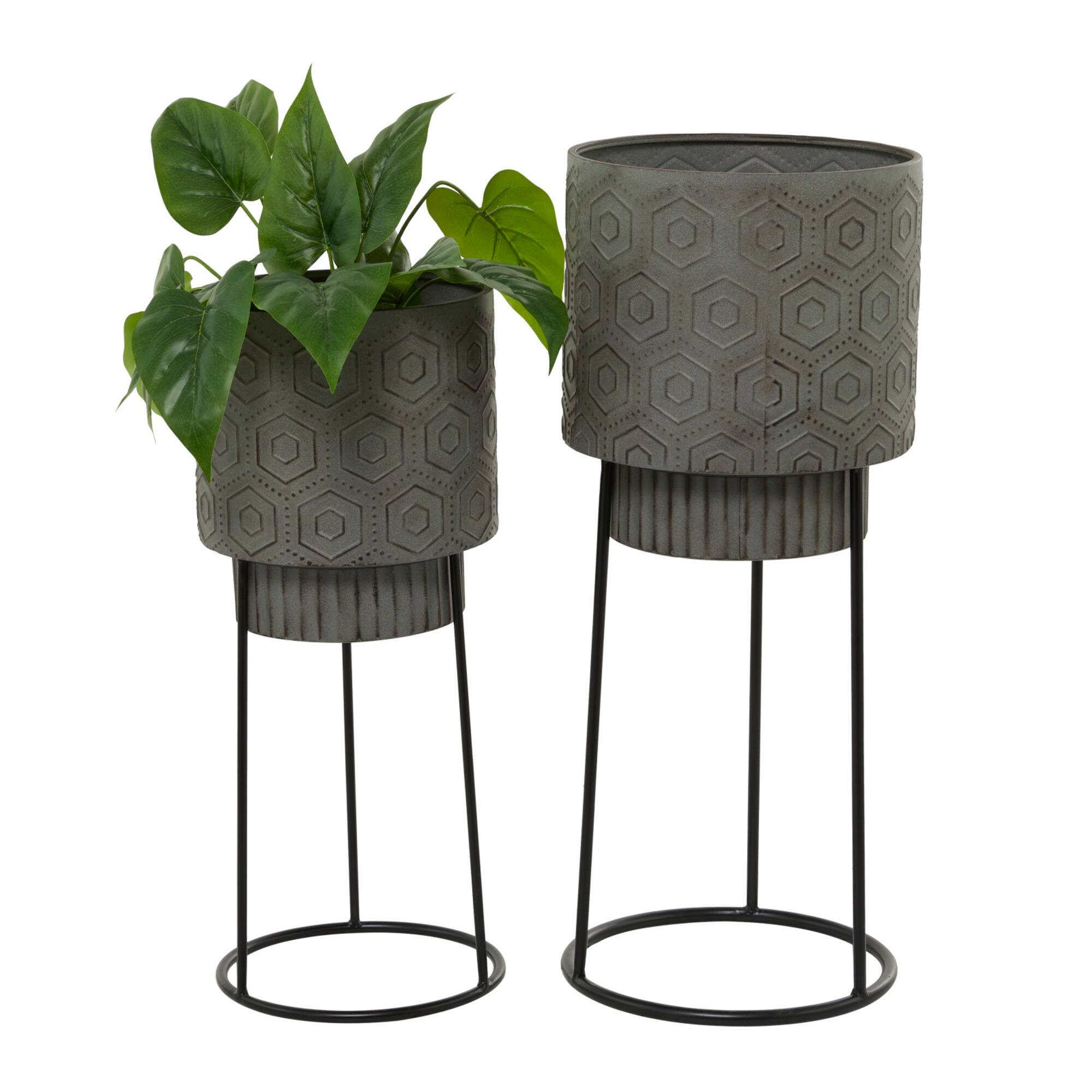 Dark Gray Metal Modern Planter Set